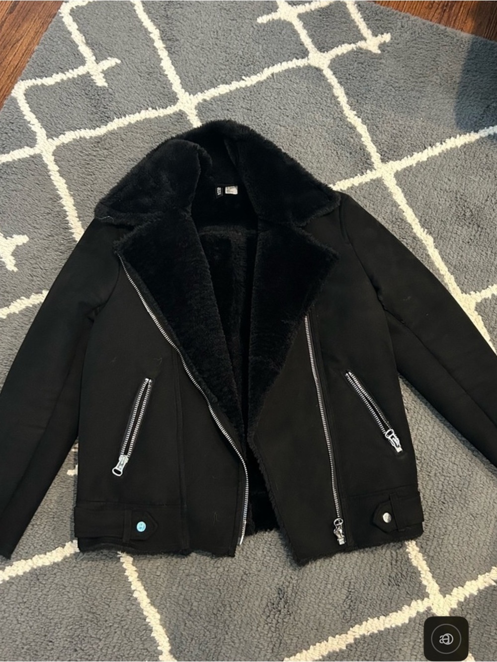 H&M Black Faux Shearling Biker Jacket